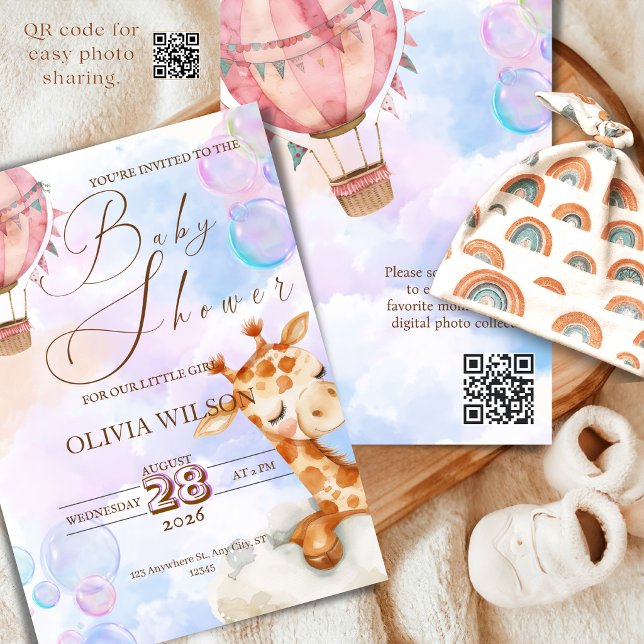 Pastel Giraffe Baby Shower Invitation with QR Code Einladung (baby shower qr code)