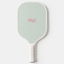 Pastel Girly Green & Pink Muster mit Initialen Pickleball Schläger