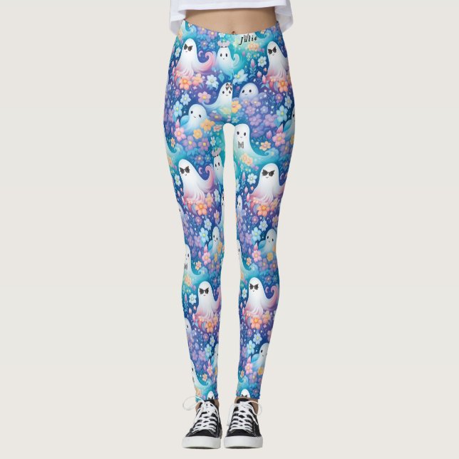 Pastel Girly Halloween Niedlich Ghost Retro Floral Leggings (Vorderseite)