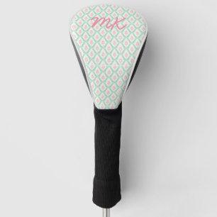 Pastel Girly Pink & Green Muster mit Initialen Golf Headcover