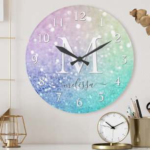 Pastel Glitzer Bokeh HintergrundGlam Elegant Glitt Runde Wanduhr