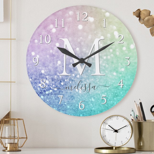 Pastel Glitzer Bokeh HintergrundGlam Elegant Glitt Runde Wanduhr (Von Creator hochgeladen)