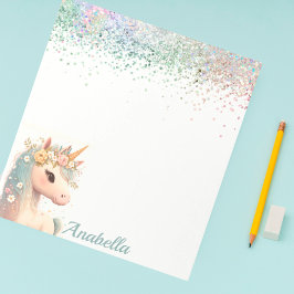 Pastel Glitzer Floral Baby Unicorn Notizblock