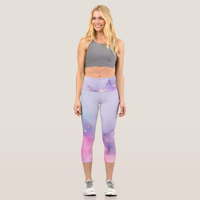 Pastel-Glitzer-Nebel Capri Leggings (Vorderseite)