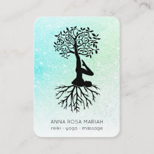 *~* Pastel Glitzer Ombre QR Tree of Life Yoga Visitenkarte