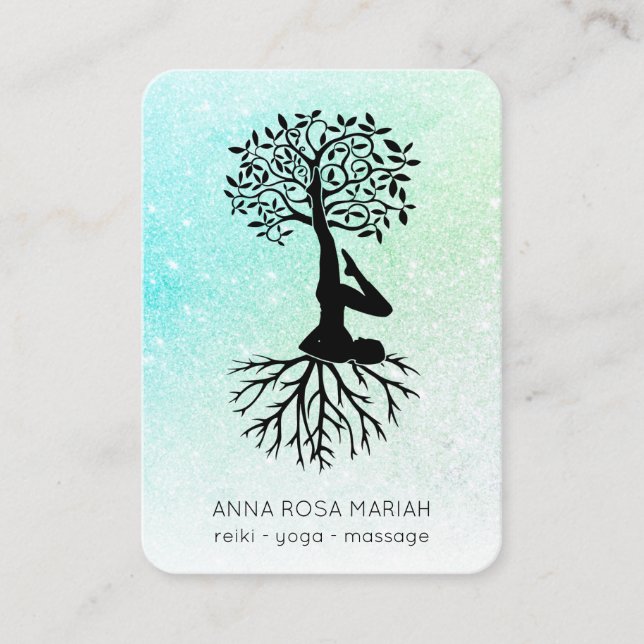 *~* Pastel Glitzer Ombre QR Tree of Life Yoga Visitenkarte (Vorderseite)