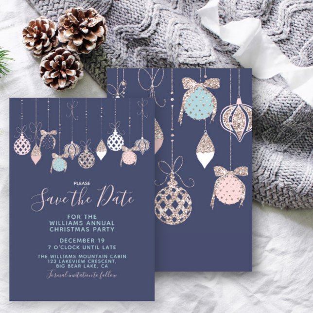 Pastel Glitzer Ornaments Xmas Party Save the Date (Von Creator hochgeladen)