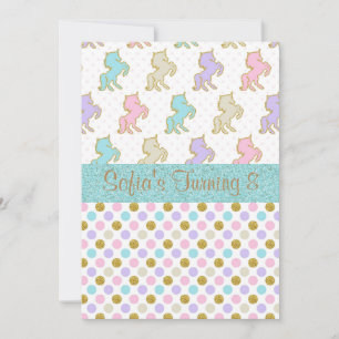 Pastel Glitzer Unicorn Polka Dot Party Einladungen