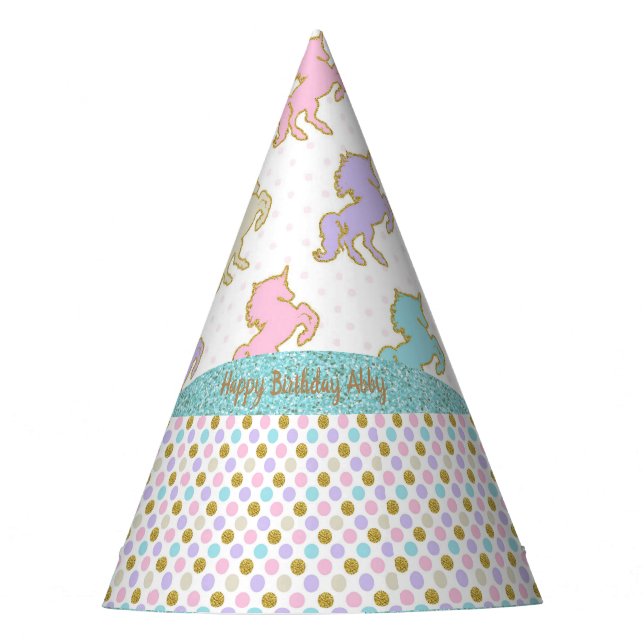 Pastel Glitzer Unicorn Polka Dots Party Hat Partyhütchen (Vorderseite)