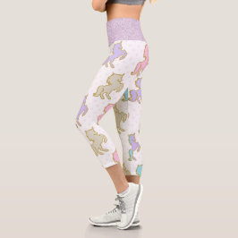 Pastel Glitzer Unicorns Capri Leggings