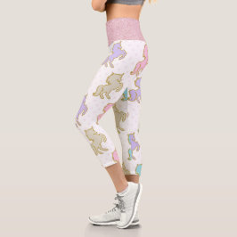 Pastel Glitzer Unicorns Capri Leggings