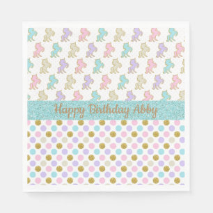 Pastel Glitzer Unicorns Polka Dots Party Napkins Serviette