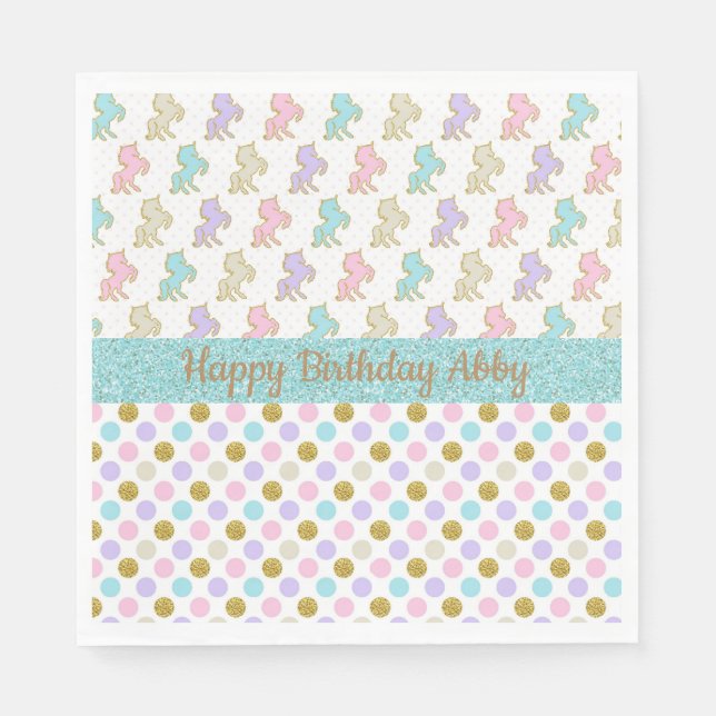 Pastel Glitzer Unicorns Polka Dots Party Napkins Serviette (Vorderseite)