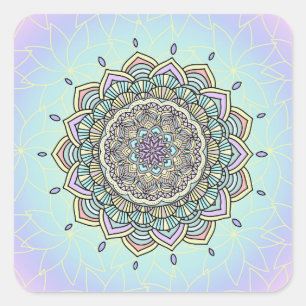 Pastel Glow Mandala ID359 Quadratischer Aufkleber