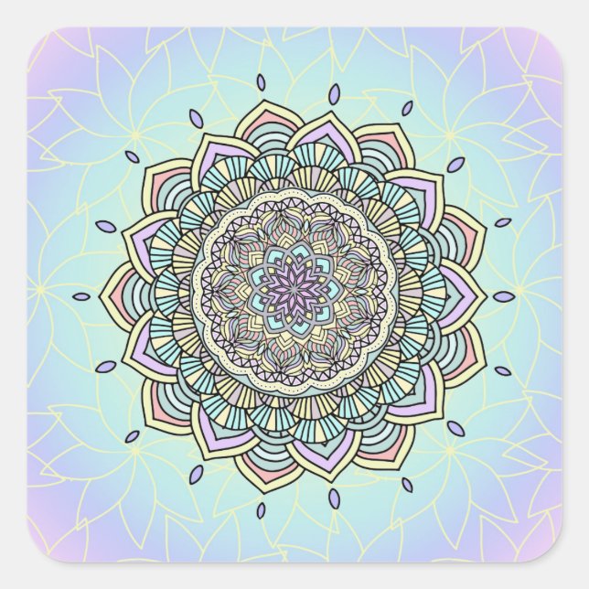 Pastel Glow Mandala ID359 Quadratischer Aufkleber (Vorderseite)