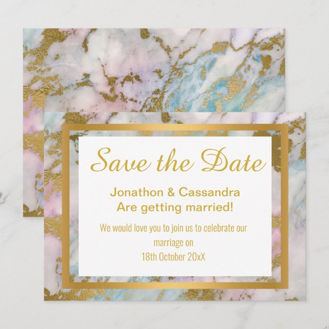 PASTEL GOLD ABSTRAKT MARBLE SAVE THE DATE (Vorne/Hinten)