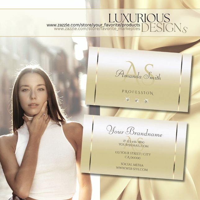 Pastel Gold Cream Effect Sparkle Diamonds Initiale Visitenkarte (Von Creator hochgeladen)