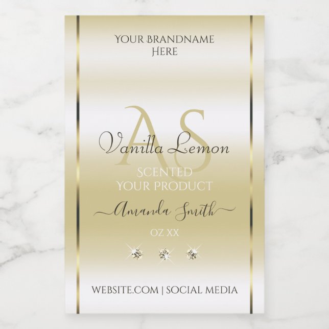Pastel Gold Cream Product Labels Diamonds Initials Lebensmitteletikett (Einzelnes Label)