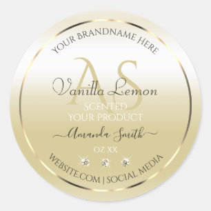 Pastel Gold Cream Product Labels Diamonds Initials Runder Aufkleber