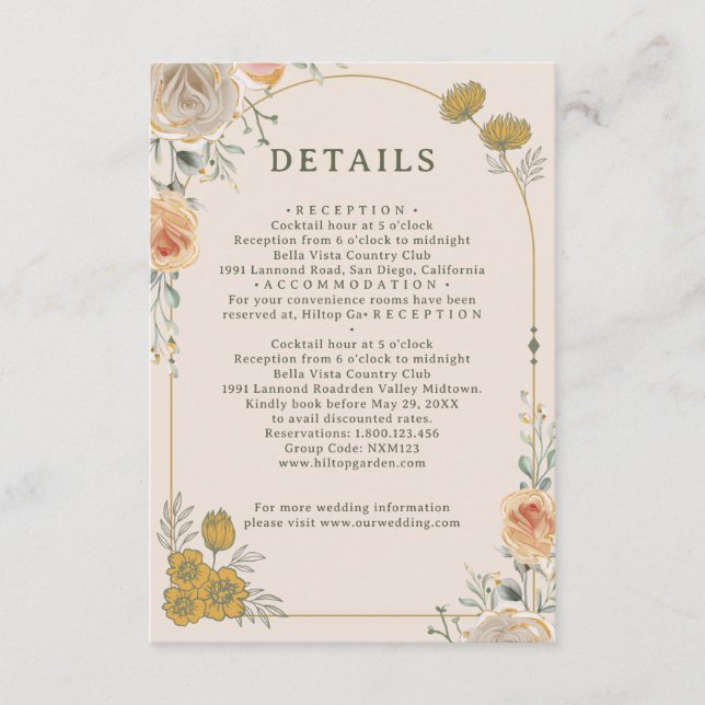 Pastel Gold Floral Wedding Enclosure Card  Begleitkarte (Vorderseite)