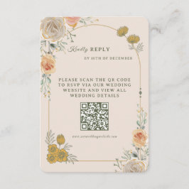 Pastel Gold Floral Wedding RSVP Card Karte
