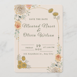 Pastel Gold Floral Wedding Save the Date Card Einladung