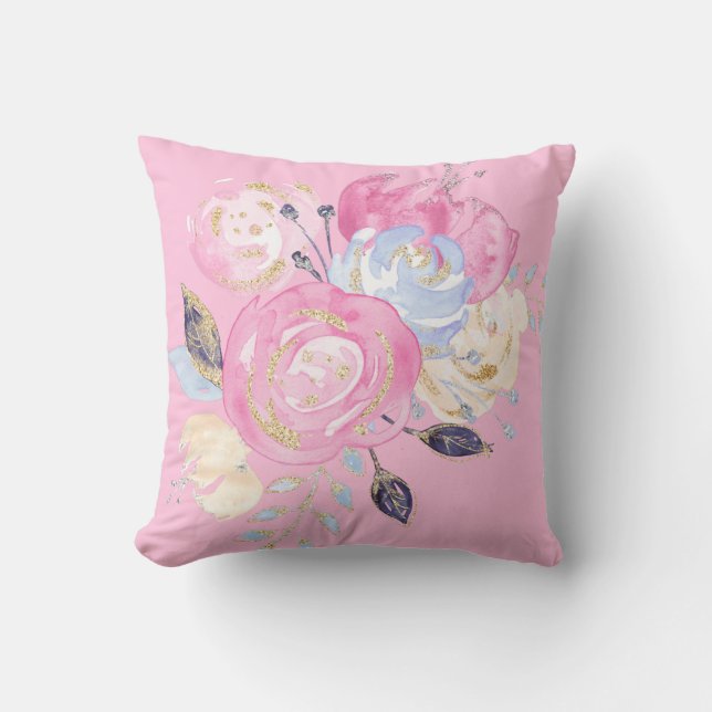 Pastel Gold Glitzer Blume Kissen (Vorderseite)