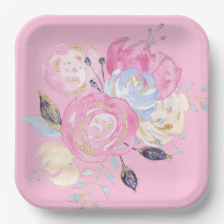 Pastel Gold Glitzer Blume Paper Teller