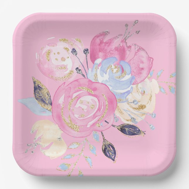 Pastel Gold Glitzer Blume Paper Teller (Vorderseite)