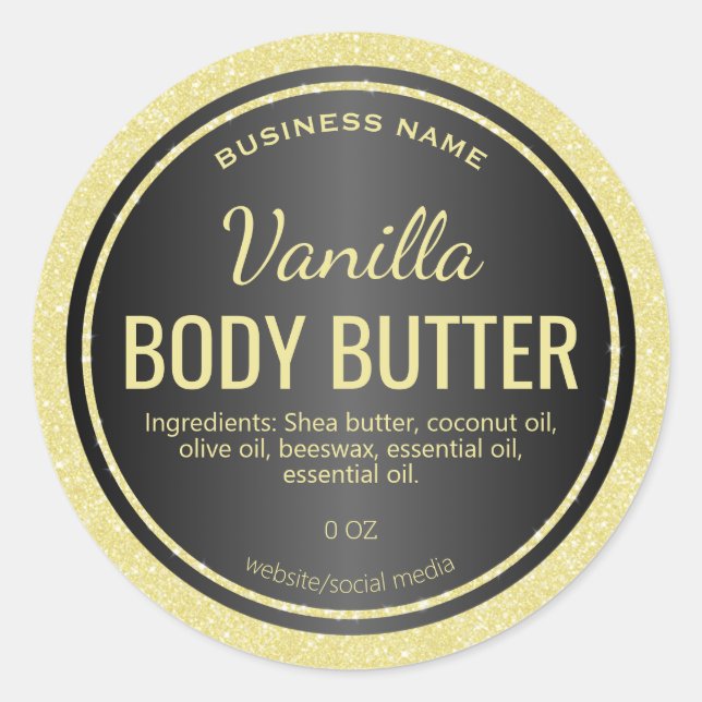 Pastel Gold Glitzer Body Butter Labels Runder Aufkleber (Vorderseite)