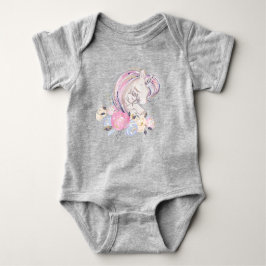 Pastel Gold Glitzer Unicorn und Baby mit Blume Baby Strampler
