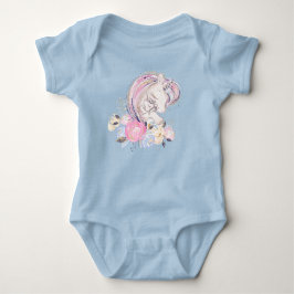 Pastel Gold Glitzer Unicorn und Baby mit Blume Baby Strampler