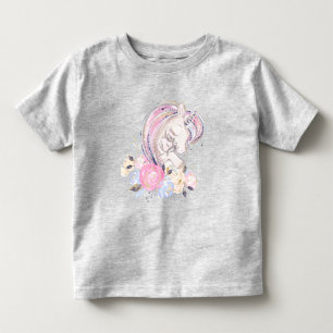 Pastel Gold Glitzer Unicorn und Baby mit Blume Kleinkind T-shirt