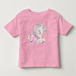 Pastel Gold Glitzer Unicorn und Baby mit Blume Kleinkind T-shirt