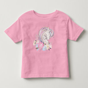 Pastel Gold Glitzer Unicorn und Baby mit Blume Kleinkind T-shirt