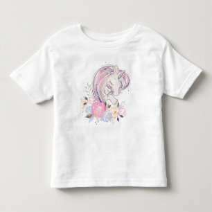 Pastel Gold Glitzer Unicorn und Baby mit Blume Kleinkind T-shirt