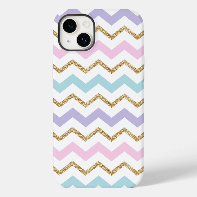 Pastel Gold Glitzer Zigzag Muster Case-Mate iPhone Hülle (Rückseite)