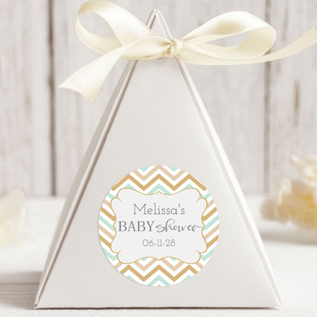 Pastel Gold und Green Zig Zag Neutral Baby Runder Aufkleber (Von Creator hochgeladen)