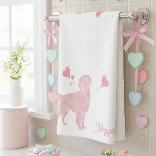 Pastel Golden Retriever Valentinstag Benutzerdefin Geschirrtuch
