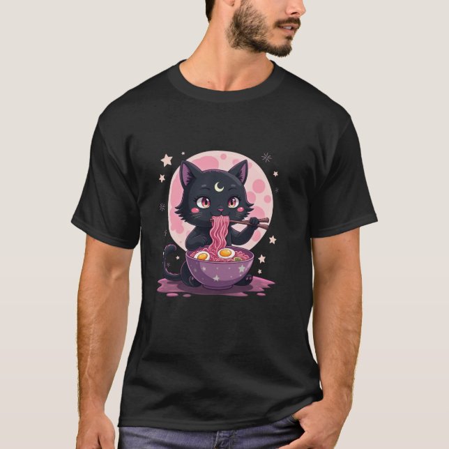Pastel Goth Aesthetic Kawaii Creepy Cat Eating Ram T-Shirt (Vorderseite)