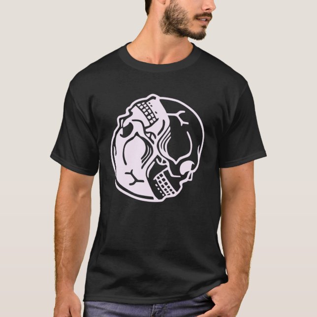Pastel Goth Aesthetic Pink Ying Yang Skull Graphic T-Shirt (Vorderseite)