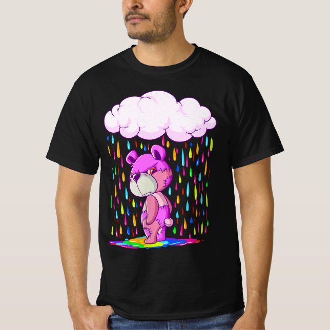 Pastel Goth Angry Teddy Bear Under Patel Rain and  T-Shirt (Vorderseite)