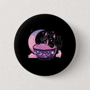 Pastel Goth Ästhetik Kawaii Katze Eating Ramen Noo Button