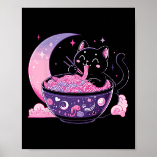 Pastel Goth Ästhetik Kawaii Katze Eating Ramen Noo Poster