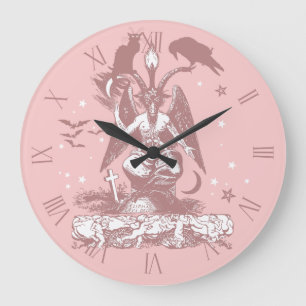 Pastel Goth Bahomet mit einer Katze und einem Rave Große Wanduhr