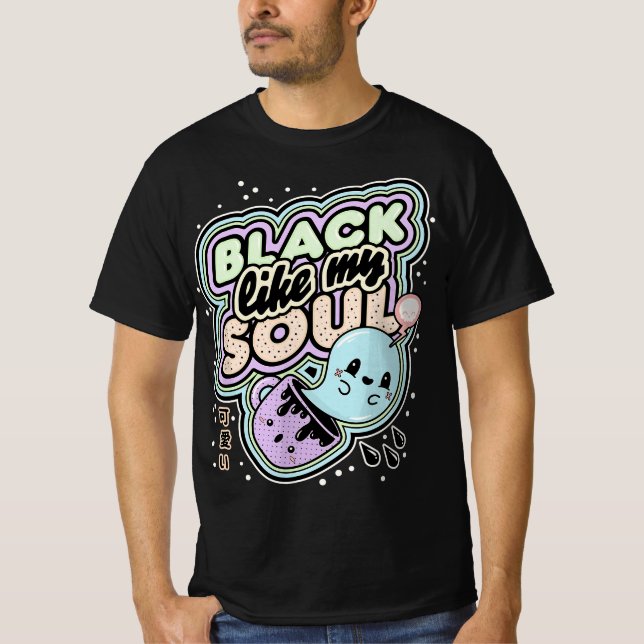 Pastel Goth Black Like My Soul Coffee - Creepy Kaw T-Shirt (Vorderseite)