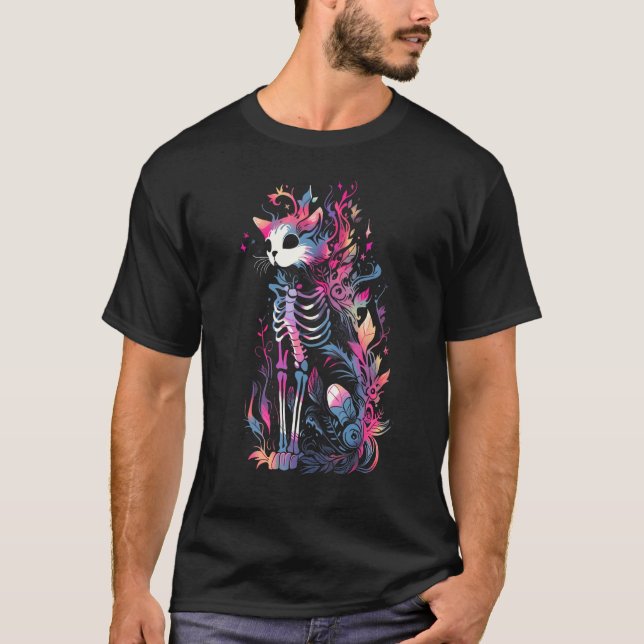Pastel Goth Cat Skeleton Creepy Cute Gothic Spooky T-Shirt (Vorderseite)