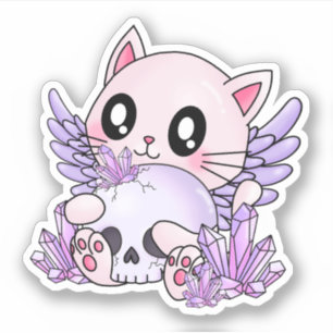 Pastel Goth Cat & Skull Aufkleber