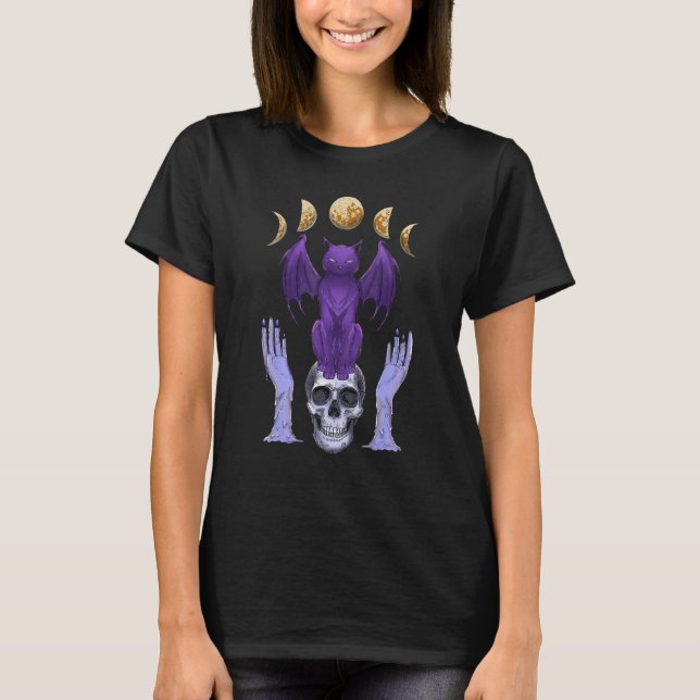 Pastel Goth Cat Skull Kerzen Moon Phases Creepy C T-Shirt (Vorderseite)