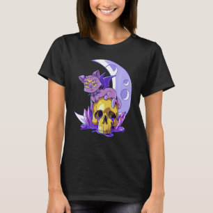 Pastel Goth Cat Wicca Skull Demonic Creepy Occult T-Shirt